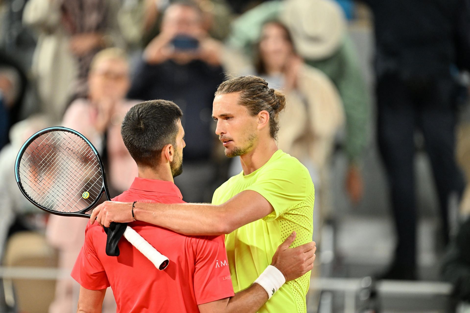 Novak Djokovic and Alexander Zverev after their 2025 Roland-Garros battle - Source: Getty